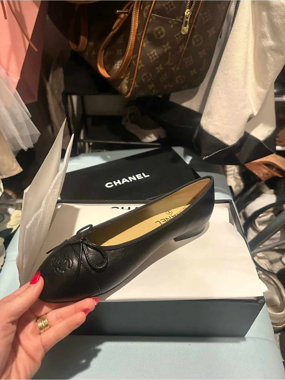 CHANEL Black Leather Ballet Flat with Bow - Women's - Picture 3 of 3